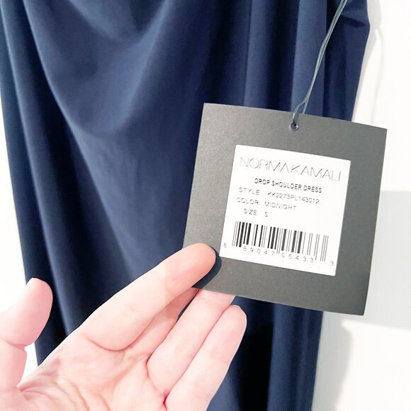 NEW Norma Kamali Drop One Shoulder Shift Midi Dress in Midnight Blue size small - Picture 7 of 10